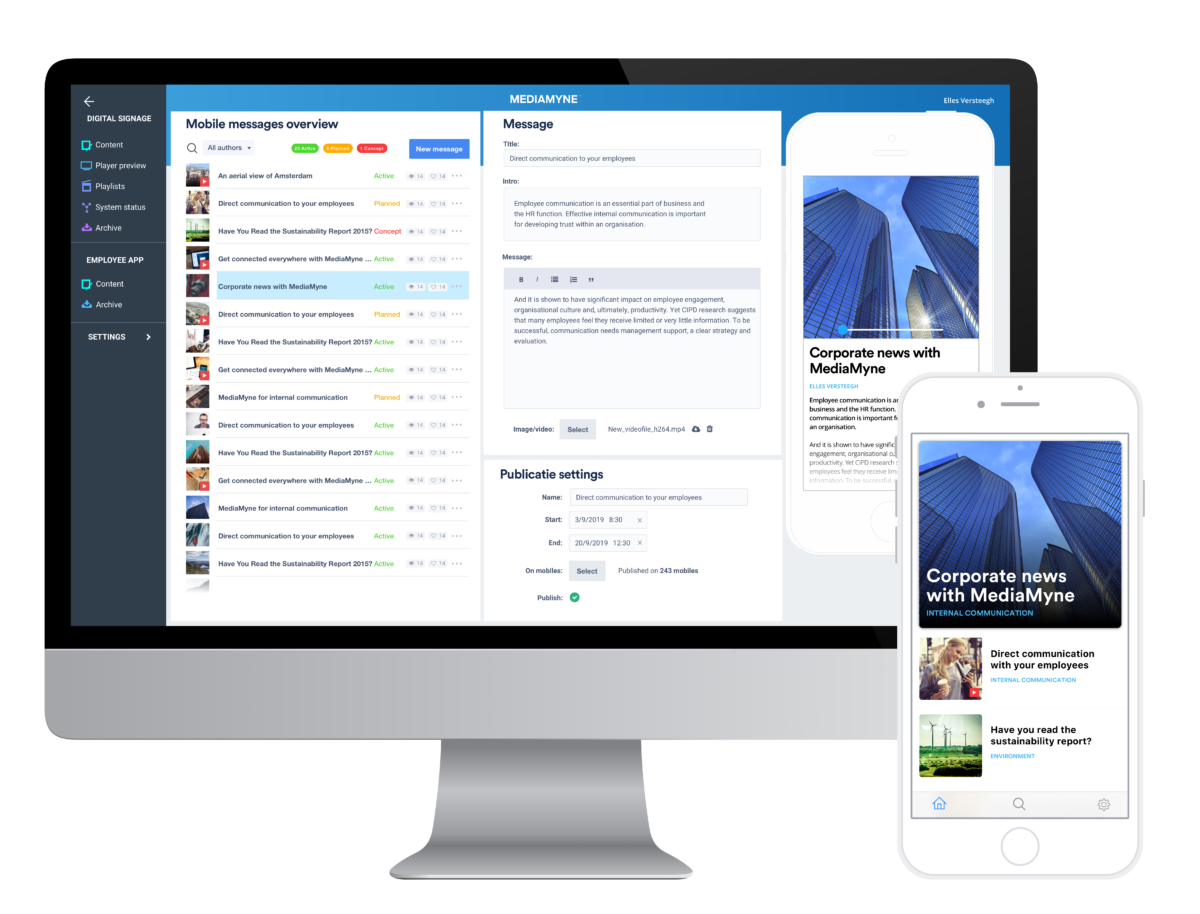 Berichten publiceren op beeldscherm en mobiel MediaMyne 4.0