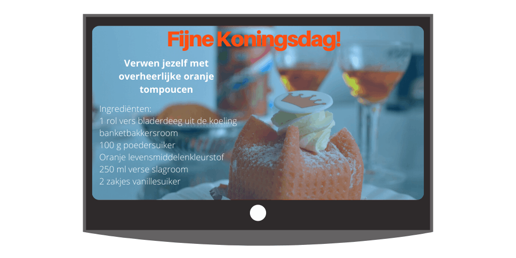 Voorbeeld bericht over Koningsdag voor op de narrowcasting
