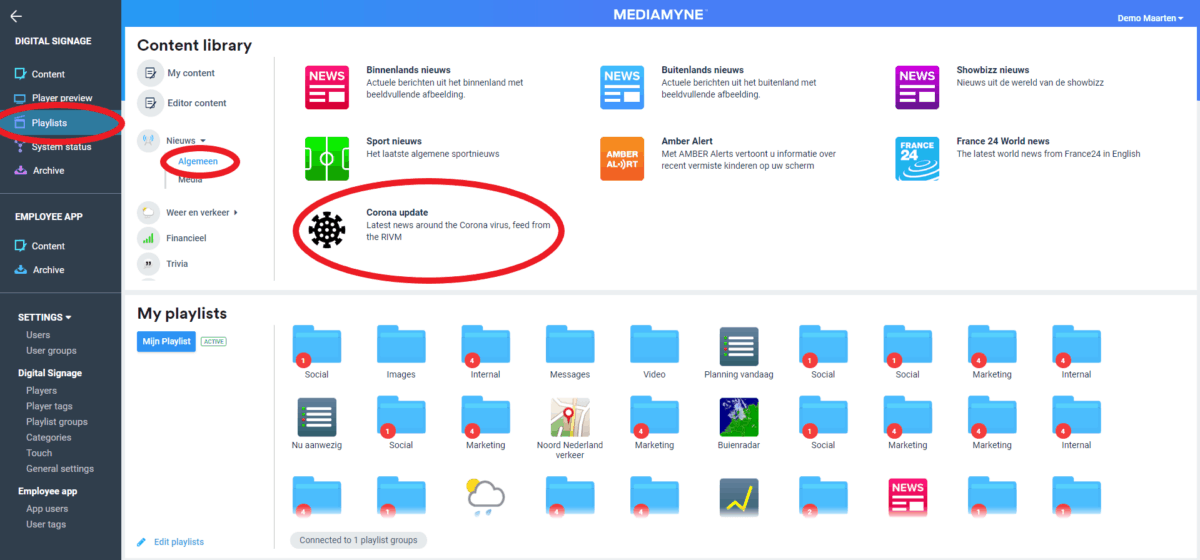 Corona update in MediaMyne toevoegen